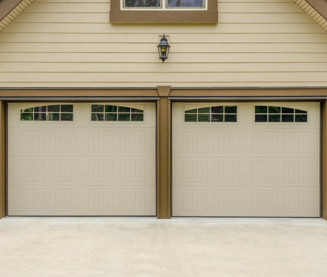 residential white garage doors with glass